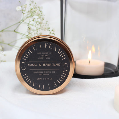 Luxury Soy Wax Candle in Rose Gold Tin | Highly Scented 250g