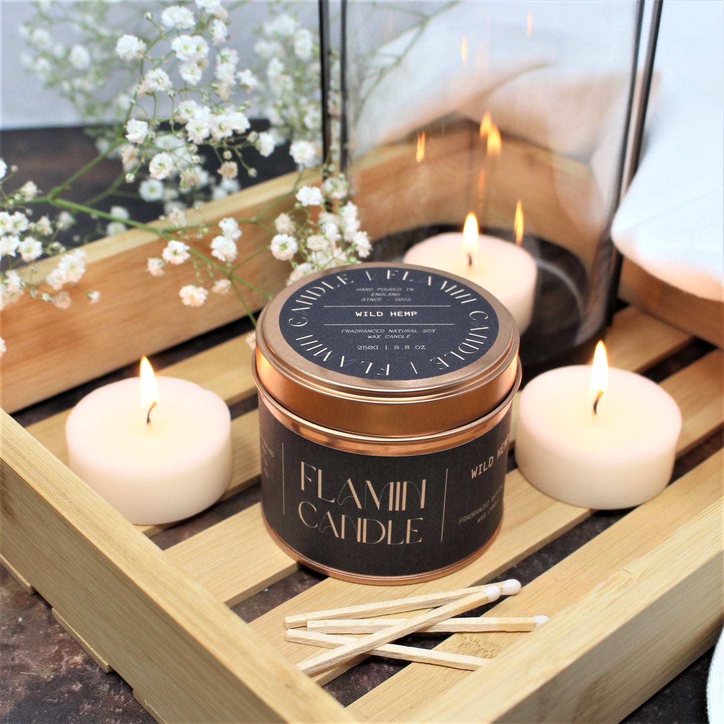 Luxury Soy Wax Candle in Rose Gold Tin | Highly Scented 250g